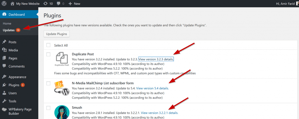 wordprss plugin update page