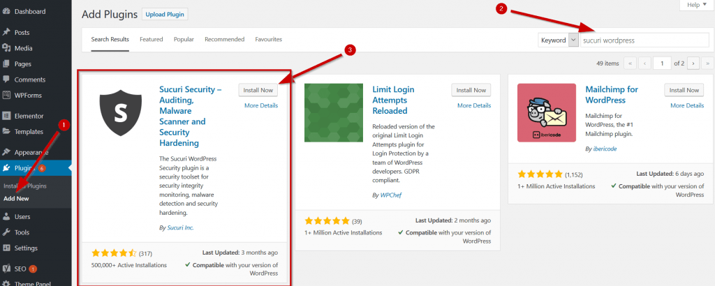 search for sucuri wordpress plugin