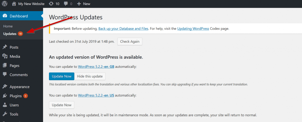 udate wordpress after a hack